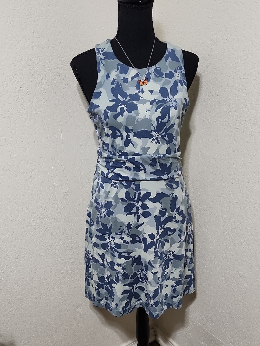 KÜHL Skyla A-Line Tank Dress Blue Floral Pockets Sz M EUC Granola Girl